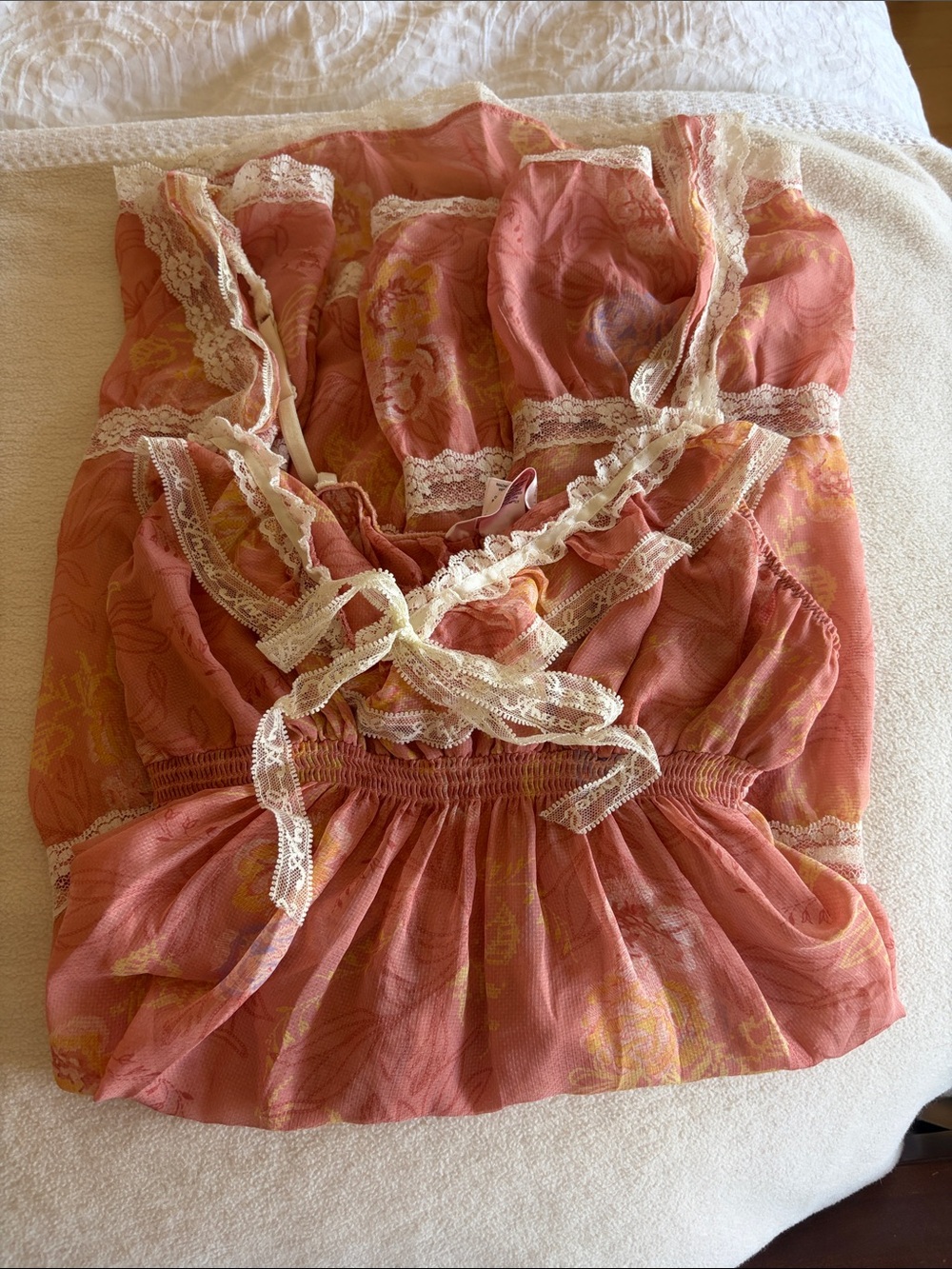 Victoria's Secret Pink Peach Floral Lace Trim Chemise